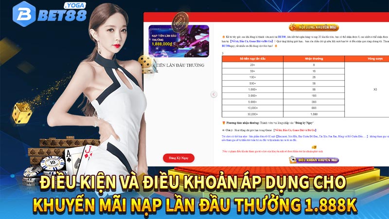 Điều kiện và điều khoản áp dụng cho khuyến mãi nạp lần đầu thưởng 1.888k